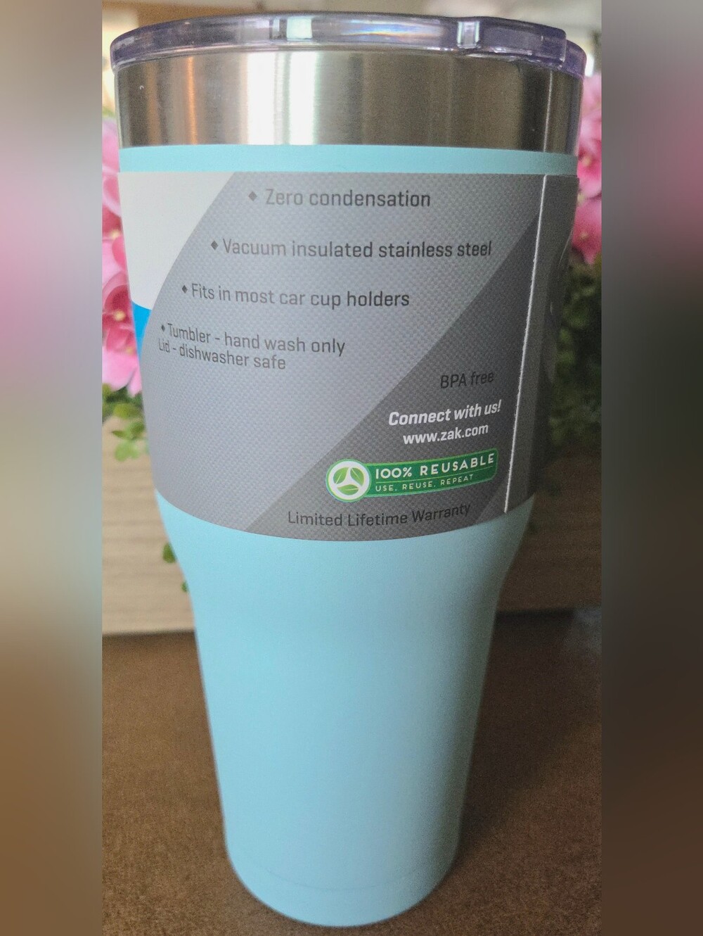 zak! Insulated 30oz Tumbler in Light Blue 20 Hours Cold, 4 Hours Hot - Picture 2 of 4